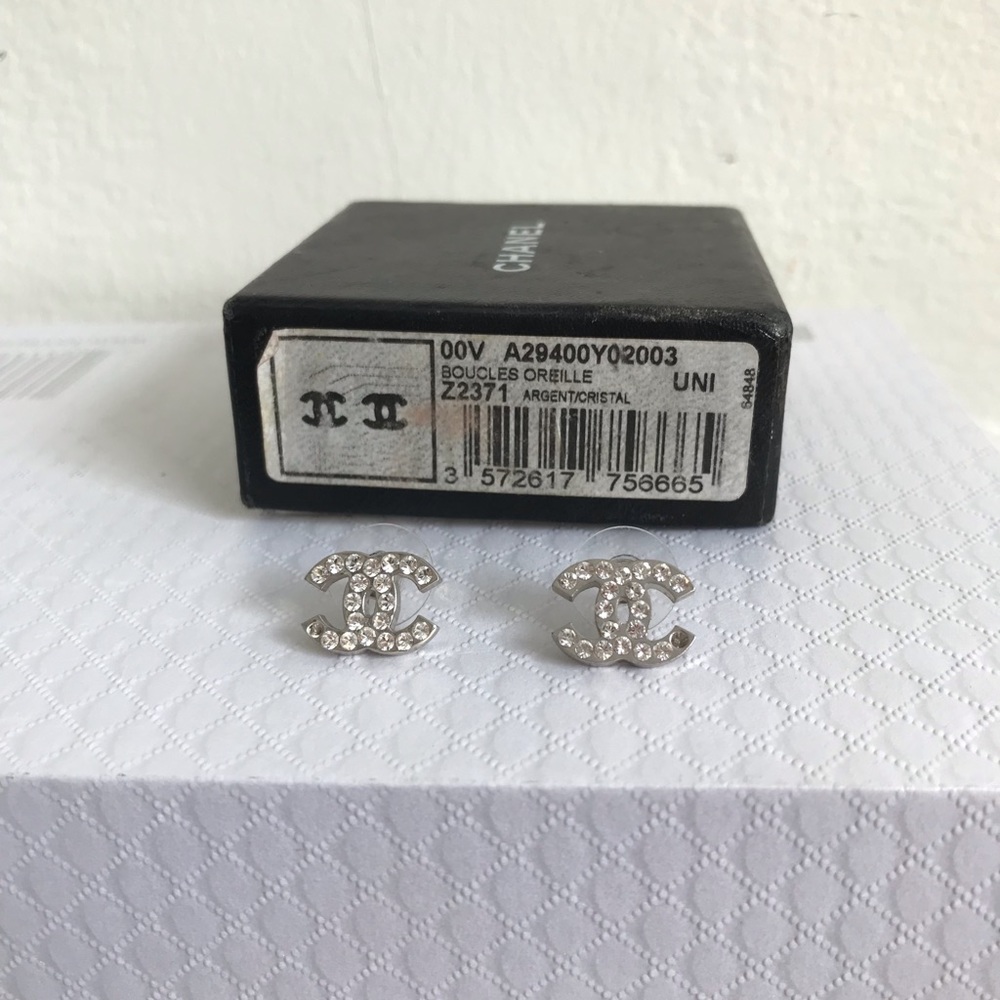 Chanel CC logo Swarovski Crystal earrings